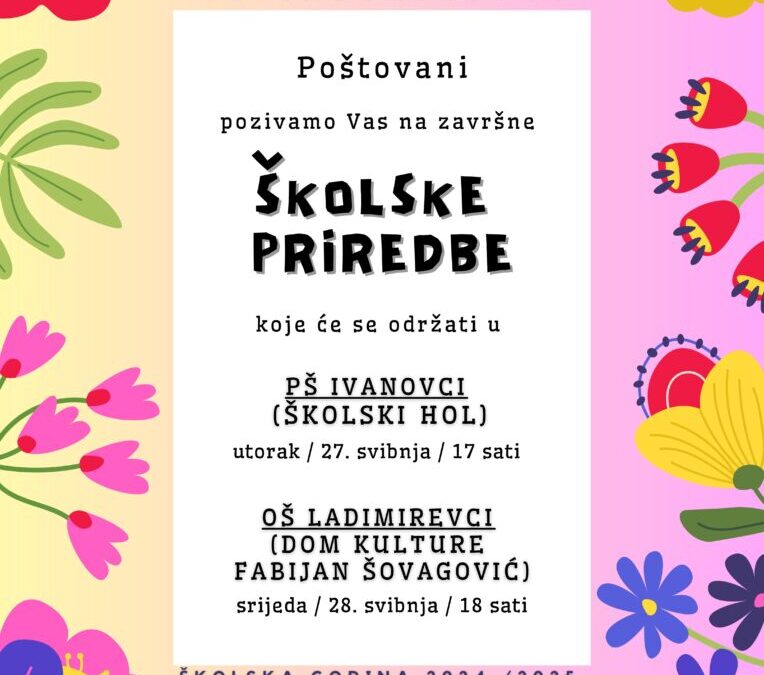 Poziv za školske priredbe povodom kraja nastavne godine